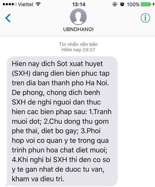 Hà Nội cảnh báo sốt xuất huyết tới từng người dân qua tin nhắn SMS