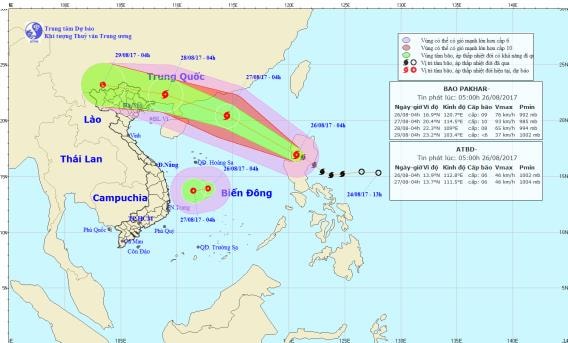 Áp thấp nhiệt đới mới hình thành, bão Pakhar giật cấp 11 tiến sát Biển Đông