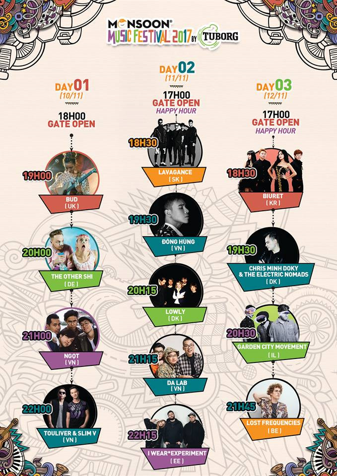 Monsoon Music Festival 2017: Lịch trình biểu diễn