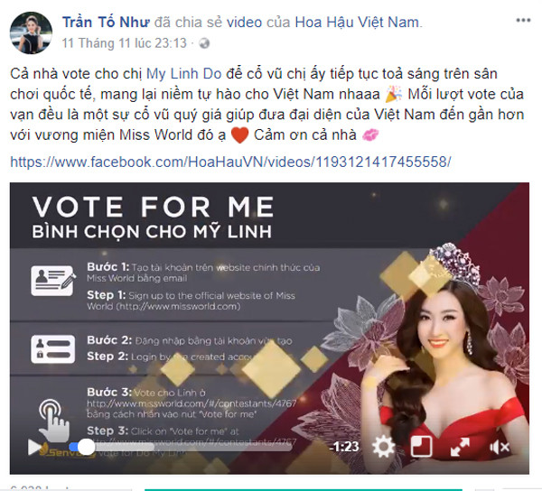 Dàn thí sinh Hoa hậu Việt Nam 2016 kêu gọi vote cho Đỗ Mỹ Linh tại Miss World 2017