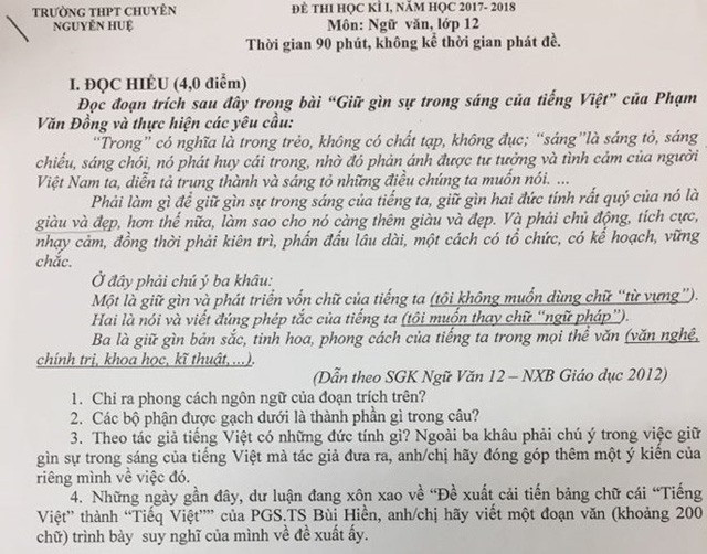 Chi Pu và người đề xuất ý tưởng cải tiến chữ Quốc ngữ vào đề văn