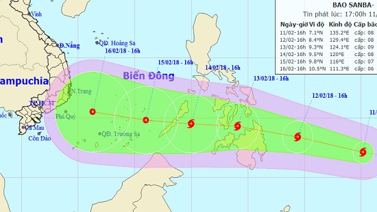 Bão Sanba giật cấp 10-12 vượt Philipines hướng vào biển Đông