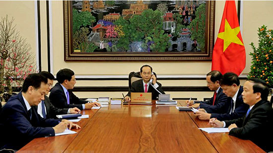 Chủ tịch nước Trần Đại Quang điện đàm với Tổng thống Hoa Kỳ
