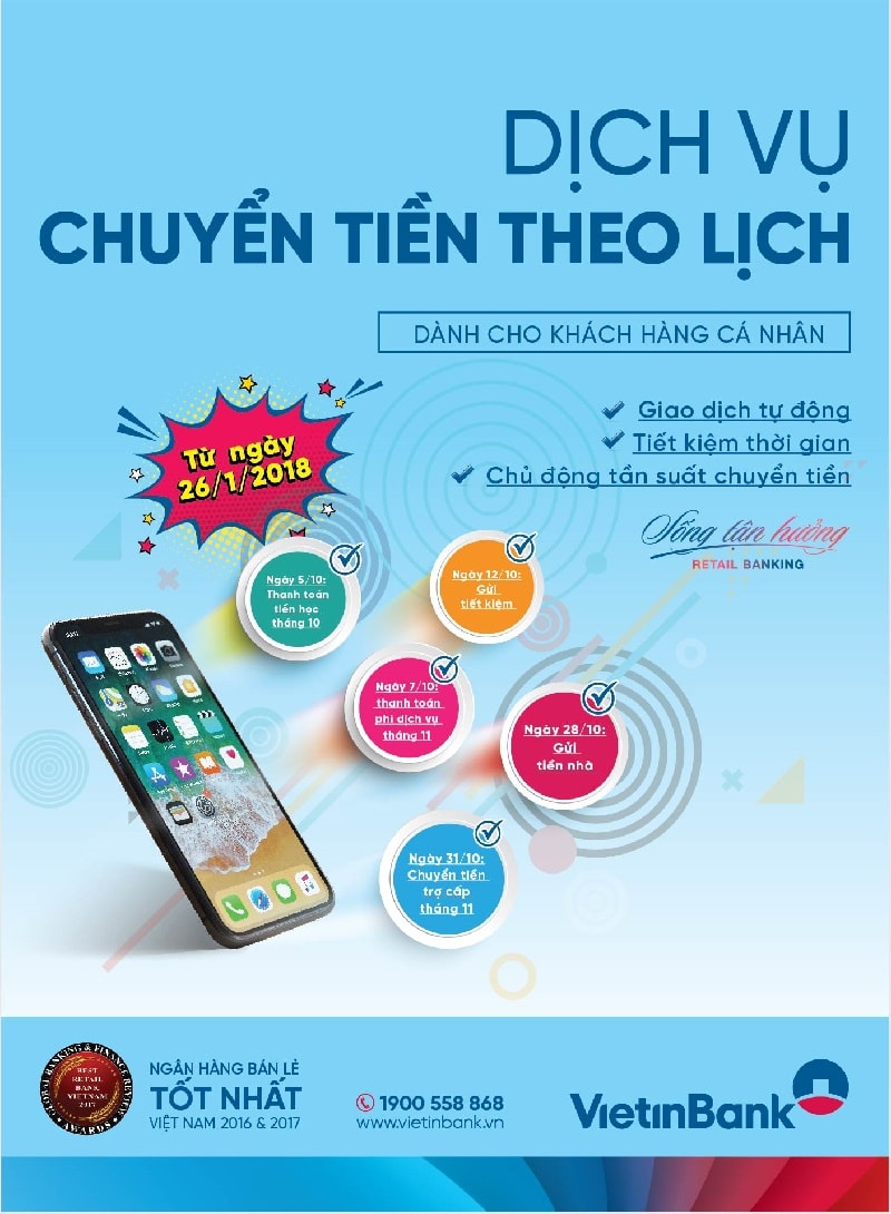 Chuyển tiền tự động theo lịch cùng VietinBank