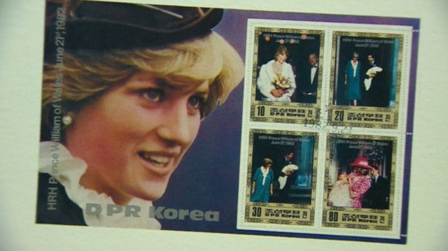 Tem thư của Triều Tiên in hình cố Công nương Diana của Hoàng gia Anh. Theo ông Bonner, không khó để bắt gặp những chiếc tem in hình những người nước ngoài và các sự kiện lịch sử do Triều Tiên phát hành. (Ảnh: BBC)