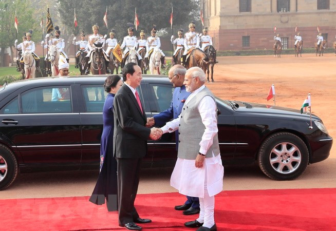 Lễ đón Chủ tịch nước Trần Đại Quang thăm cấp Nhà nước tới Cộng hòa Ấn Độ