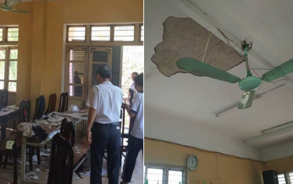 Hà Nội: Mảng trần nhà rơi giữa giờ học, nhiều học sinh bị thương