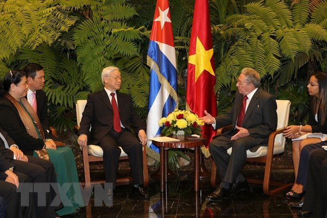 Chủ tịch Cuba đón, hội đàm với Tổng Bí thư Nguyễn Phú Trọng