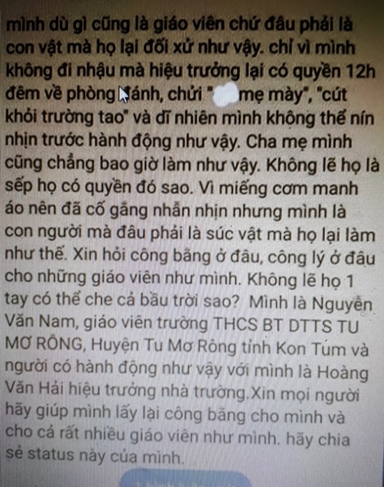 Khiển trách Hiệu trưởng đánh giáo viên vì “không chịu đi nhậu”