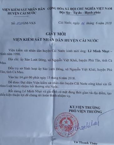 Cà Mau: Viện KS huyện Cái Nước xin lỗi nam thanh niên ngồi tù oan về tội Cướp tài sản