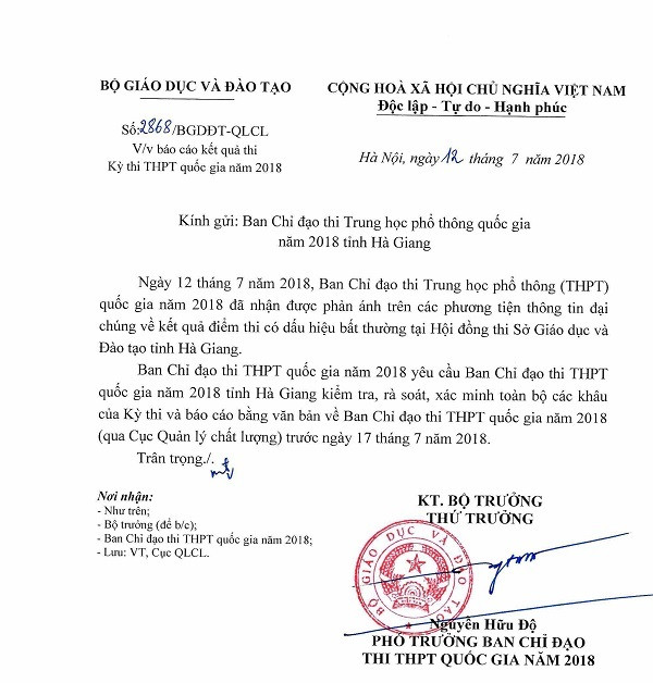 Bộ GD-ĐT yêu cầu Hà Giang kiểm tra lại các khâu của kỳ thi THPT quốc gia 2018