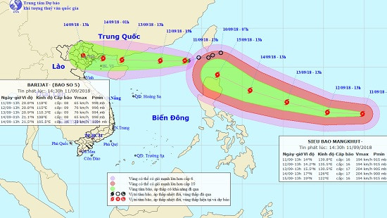 Bão số 5 và siêu bão Mangkhut đang hướng vào Biển Đông