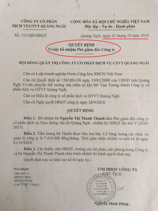 Cổ đông tiếp tục tố Chủ tịch HĐQT Cty CP GTVT Quảng Ngãi chiếm dụng hàng tỷ đồng