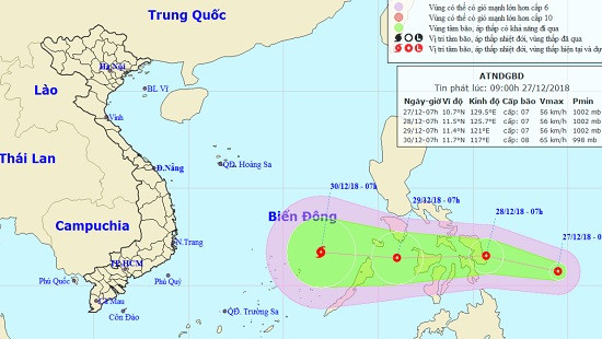 Áp thấp nhiệt đới có khả năng mạnh lên thành bão hướng vào Biển Đông