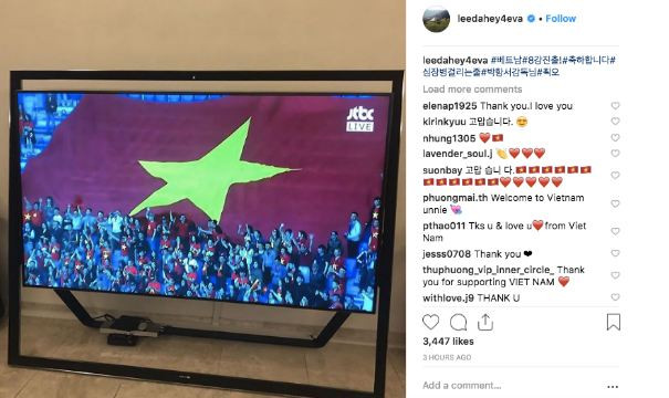 Lee Da Hae đăng hẳn ảnh chúc mừng chiến thắng của đội tuyển Việt Nam