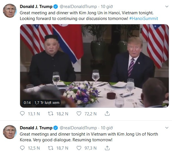 Thượng đỉnh Mỹ - Triều lần 2: Tổng thống Trump “cảm ơn” Chủ tịch Kim “đã dừng thử tên lửa”