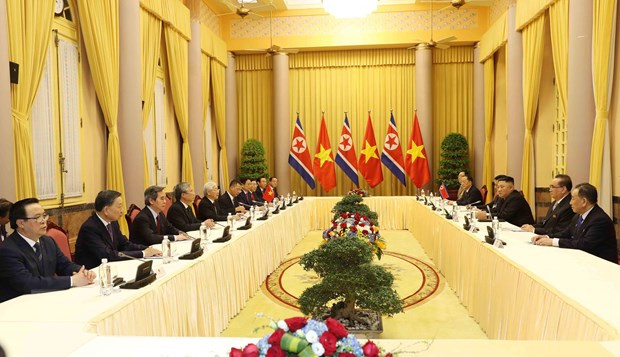 Tổng Bí thư, Chủ tịch nước Nguyễn Phú Trọng đón và hội đàm với Chủ tịch Triều Tiên Kim Jong-un