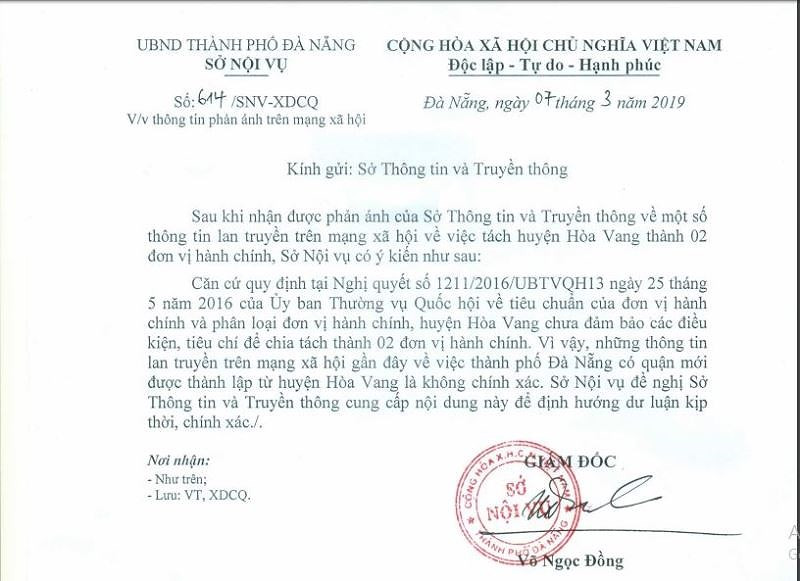 Sở Nội vụ khẳng định Đà Nẵng không có quận mới