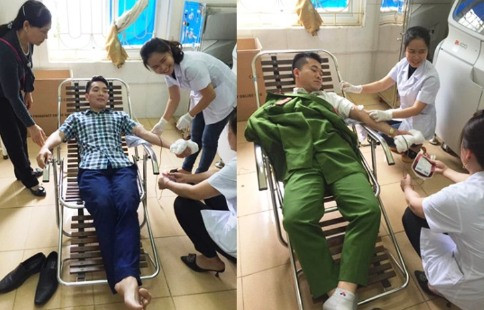 Hai chiến sĩ công an hiến máu cứu thai phụ