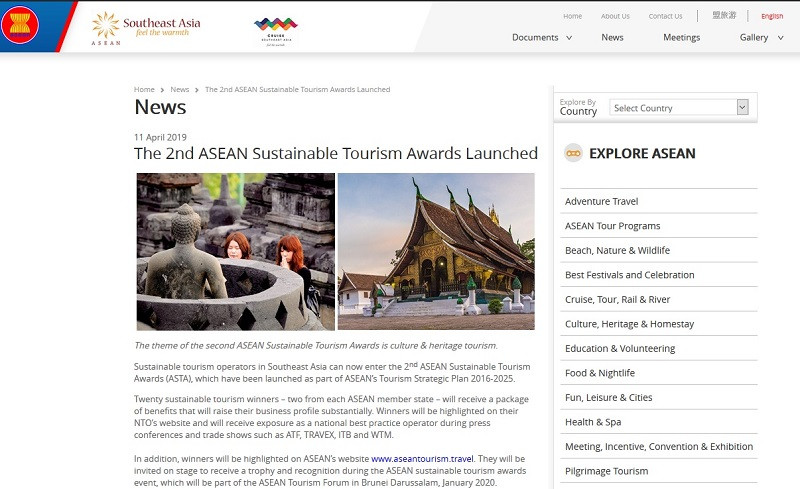 Chính thức khởi tranh Giải thưởng Du lịch bền vững ASEAN lần thứ 2