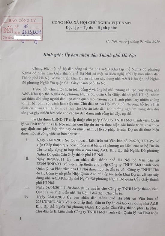 Giải phóng mặt bằng Dự án tổ hợp nhà ở cao tầng A&B: UBND quận Cầu Giấy bị “tố” báo cáo sai sự thật