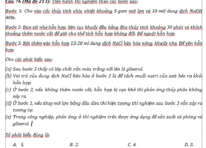 Đề thi chính thức môn Hóa học có nhiều câu vận dụng cao hơn đề tham khảo