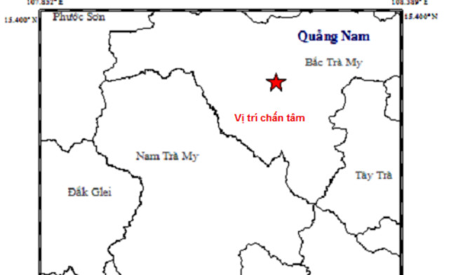 Quảng Nam xảy ra động đất mạnh 3,8 độ richter ở huyện miền núi