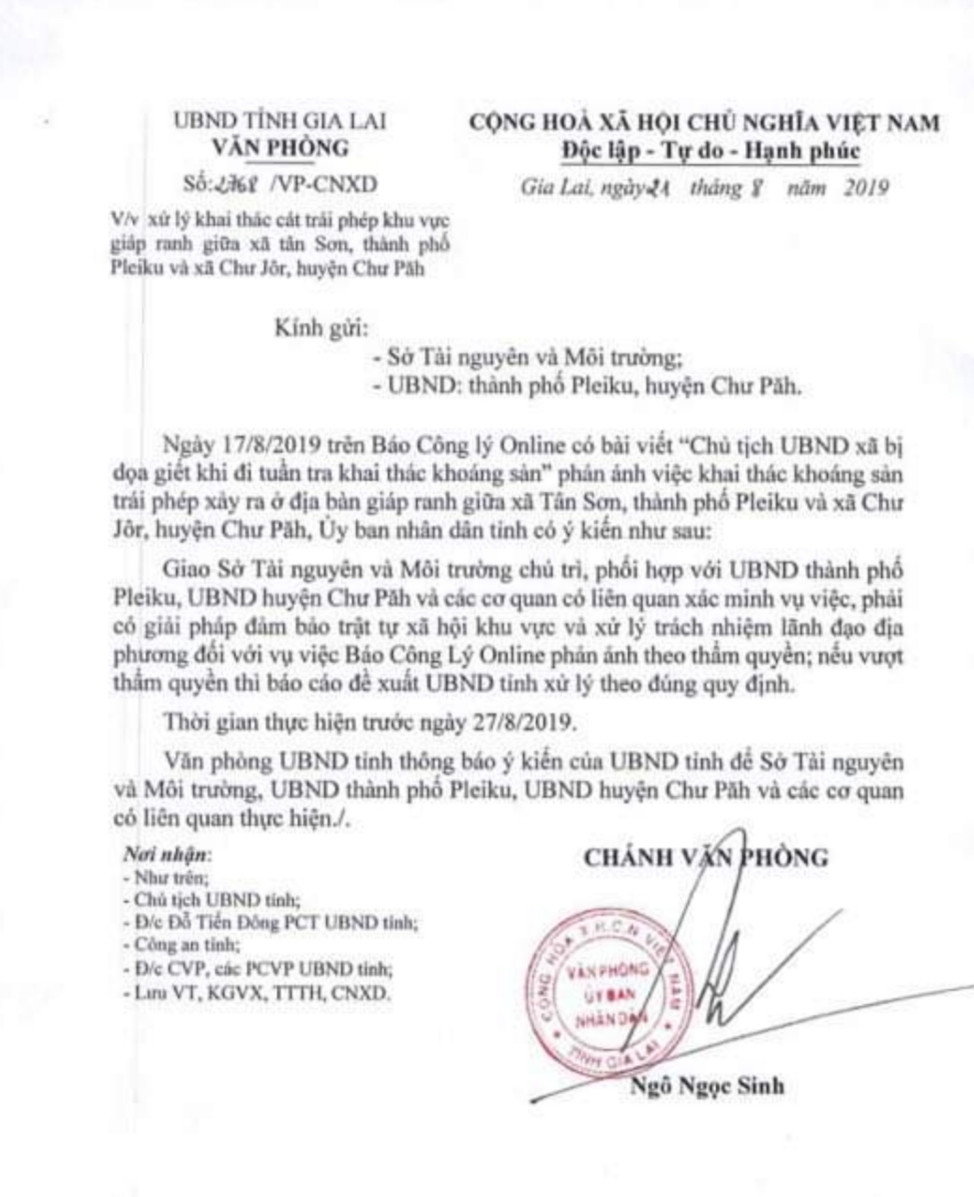 UBND tỉnh Gia Lai chỉ đạo xử lý nghiêm vụ Chủ tịch UBND xã bị dọa giết