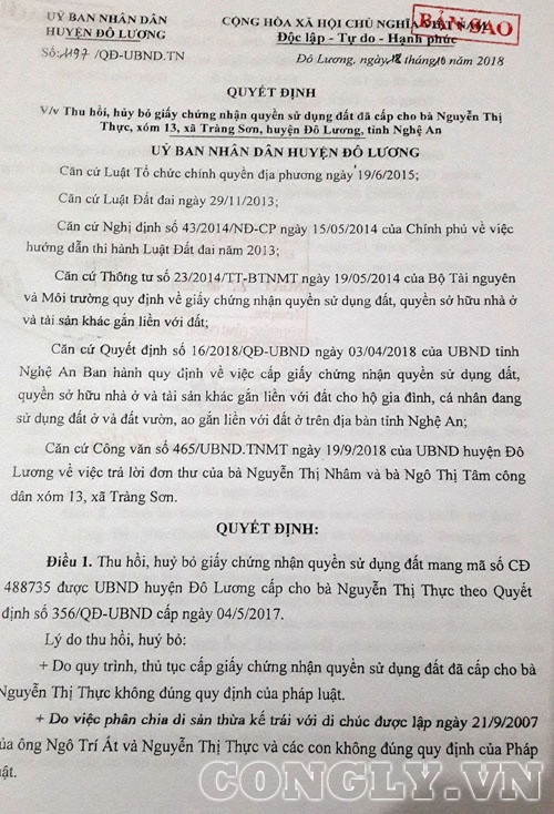 Cấp bìa đỏ trái quy định ở huyện Đô Lương: Sẽ xử lý cán bộ vi phạm khi có kết luận