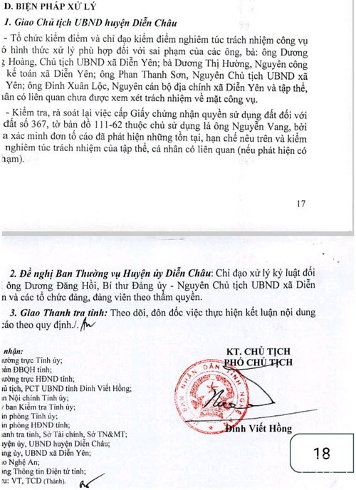 Nghệ An: Chủ tịch tỉnh đề nghị xử lý nghiêm những sai phạm ở xã Diễn Yên