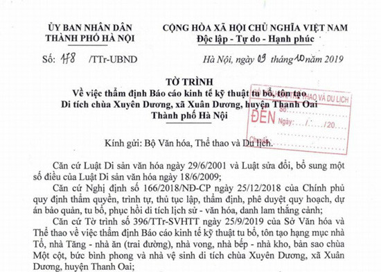 Thẩm định Báo cáo KTKT tu bổ, tôn tạo di tích chùa Xuyên Dương