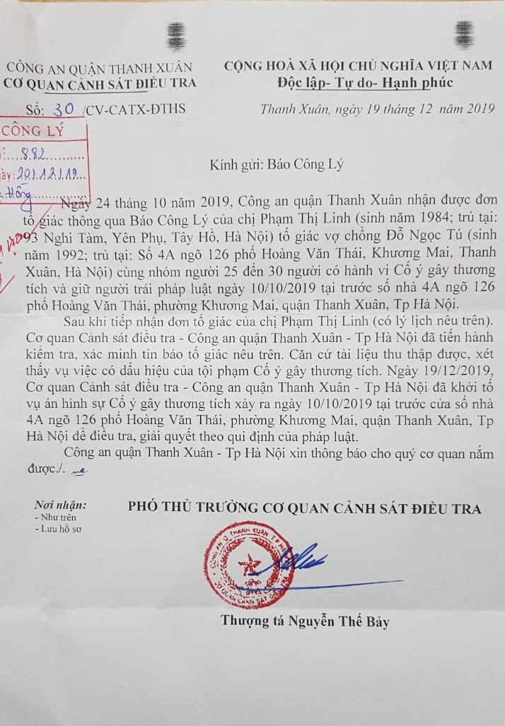 Khởi tố vụ án “Cố ý gây thương tích” tại ngõ 126, phố Hoàng Văn Thái