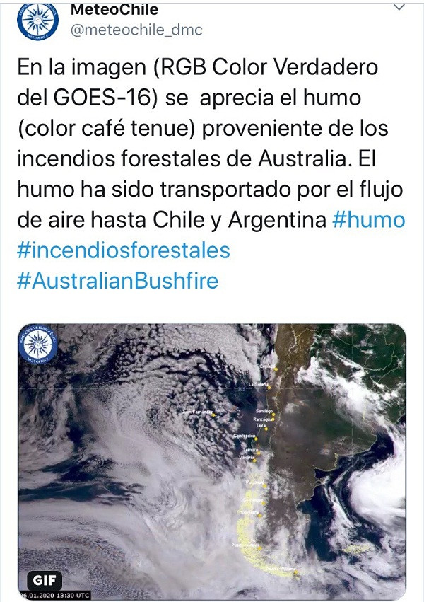 Cháy rừng ở Úc: Khói từ đám cháy đã lan đến Chile và Argentina