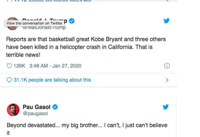 Huyền thoại bóng rổ Kobe Bryant và con gái thiệt mạng trong tai nạn trực thăng