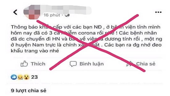 Nam Định: Xử phạt 2 trường hợp đăng tin sai sự thật về nCoV