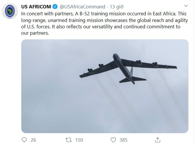 Mỹ đưa “Pháo đài bay” B-52 tham gia tập trận ở châu Phi