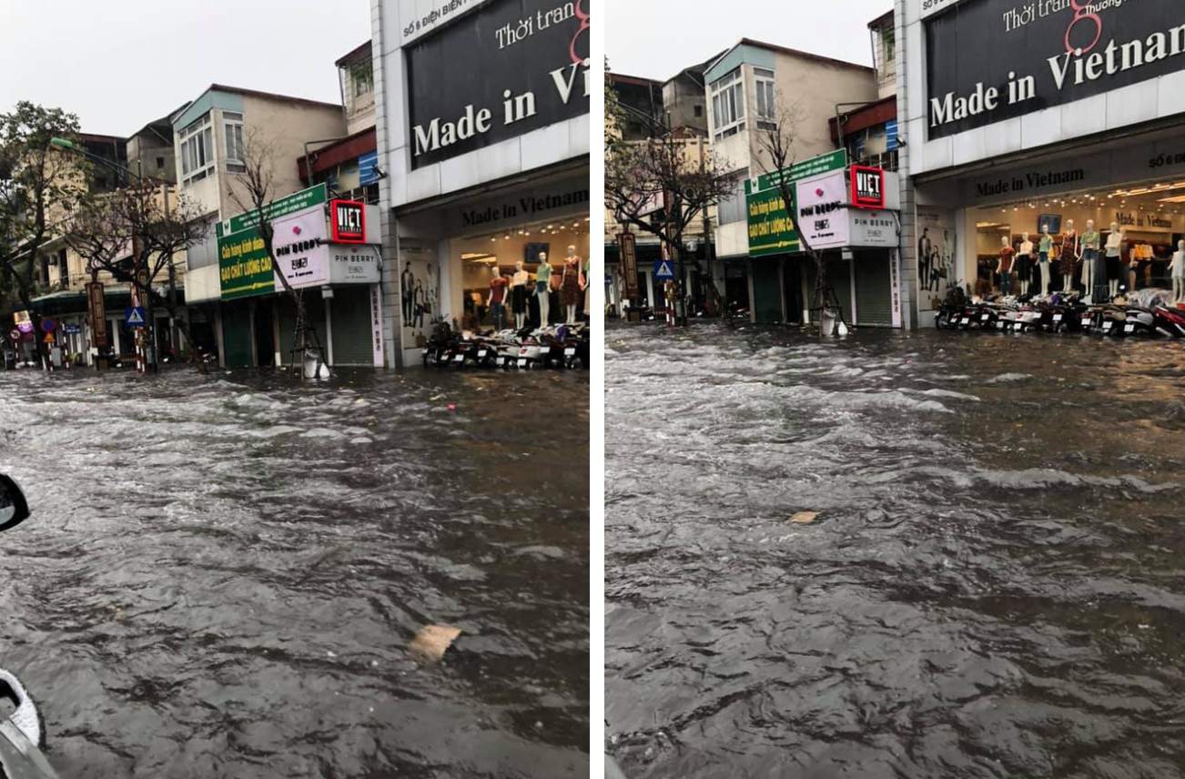Nhiều tuyến phố Hà Nội ngập sâu do mưa lớn