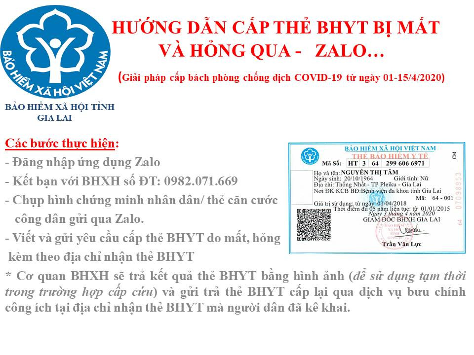 BHXH tỉnh Gia Lai cấp thẻ BHYT qua Zalo trong thời gian cách ly xã hội