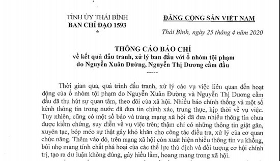 Thông tin rõ về bản chất vụ án Nguyễn Xuân Đường ở Thái Bình