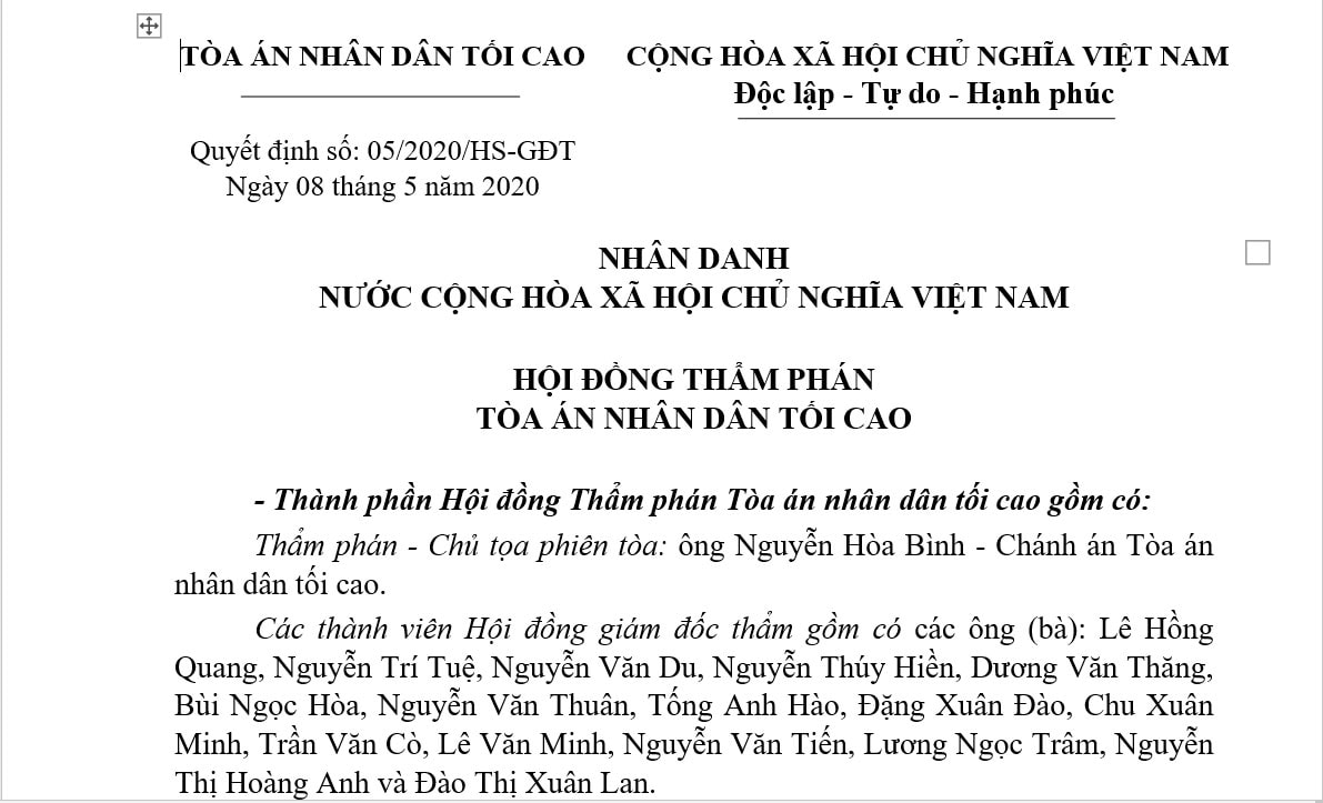 Quyết định giám đốc thẩm vụ án Hồ Duy Hải