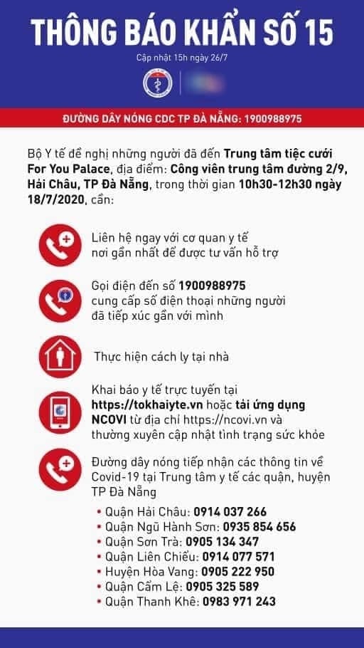 Bộ Y tế thông báo khẩn liên quan bệnh nhân Covid-19 ở Đà Nẵng