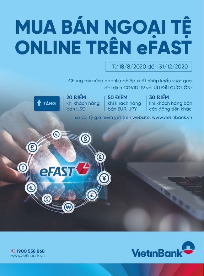 Ưu đãi lớn khi mua bán ngoại tệ trực tuyến trên VietinBank eFAST