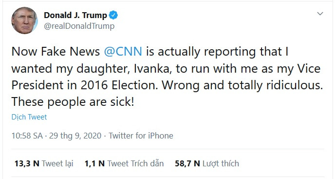Ông Trump bác bỏ tin từng muốn chọn con gái Ivanka vào vị trí Phó Tổng thống