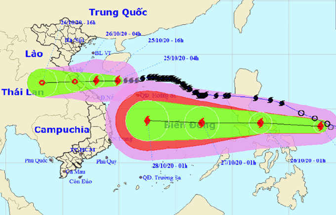 Hướng di chuyển của bão Saudel và bão Molave. Ảnh: NCHMF.