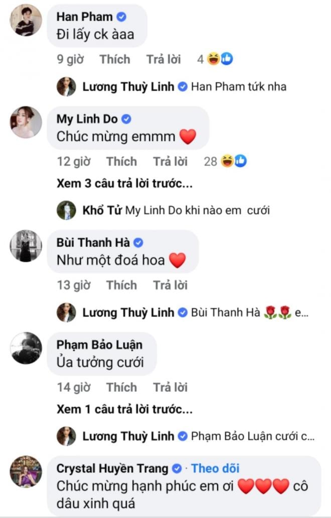 Lương Thùy Linh bất ngờ diện váy cưới, sao Việt đua nhau chúc phúc