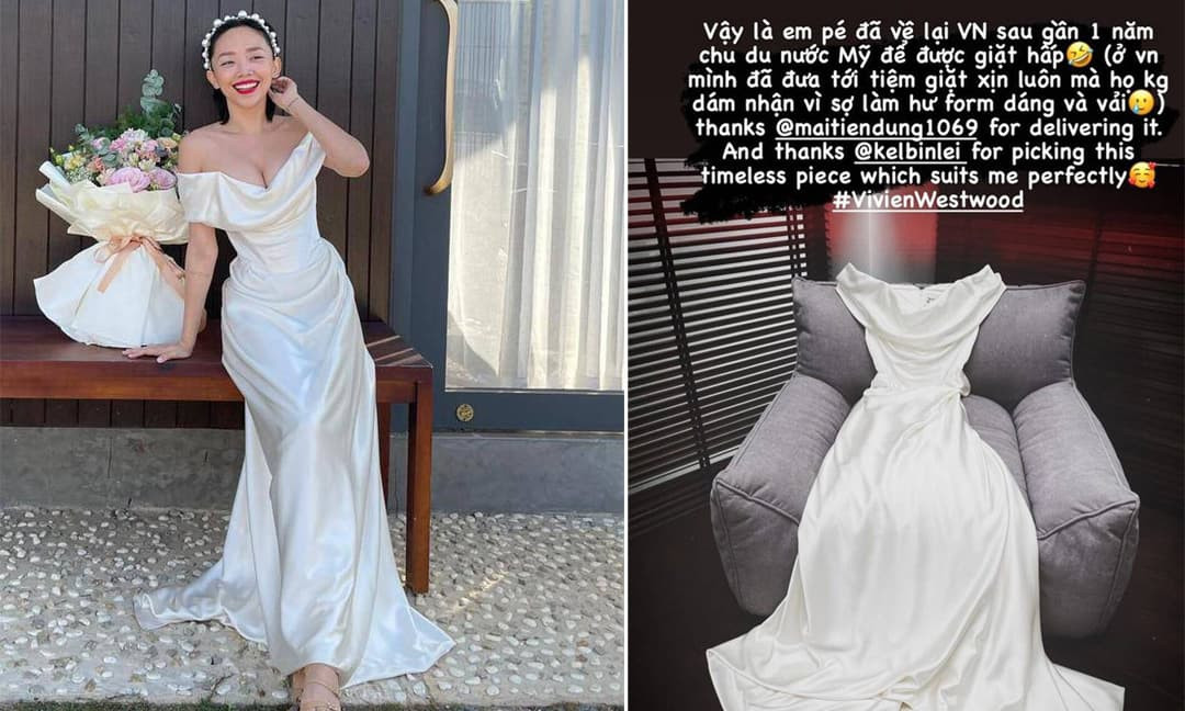 Váy cưới của Tóc Tiên đưa ra tiệm giặt xịn của Việt Nam không dám nhận, phải chuyển qua Mỹ giặt hấp
