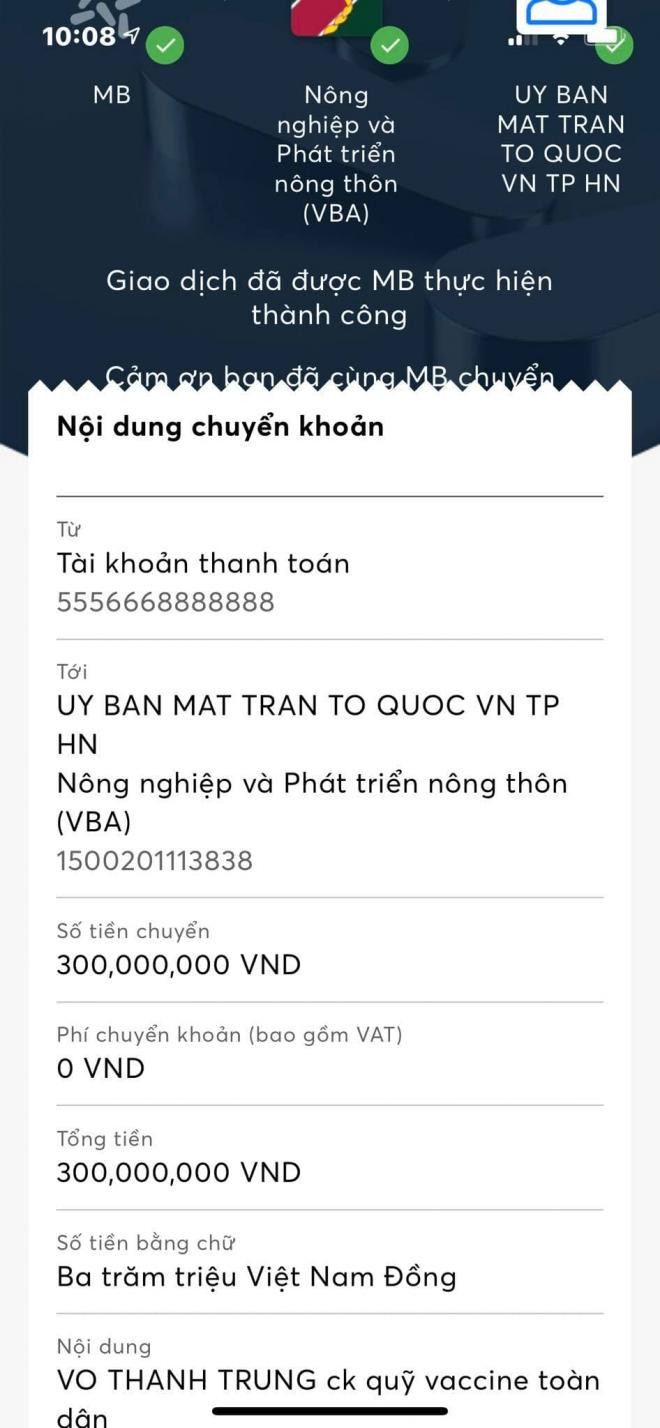 MC Thành Trung ủng hộ quỹ vắc xin 1