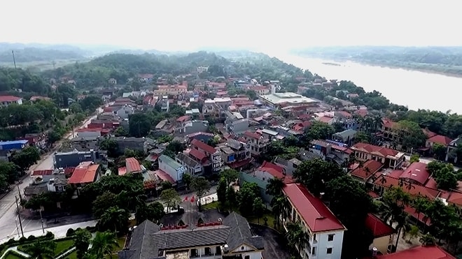 Một góc khu vực trung tâm huyện lỵ Trấn Yên (Yên Bái) nhìn từ trên cao.