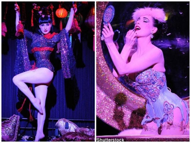Nữ hoàng thoát y Dita Von Teese mặc đầm hai dây dạo phố, ở tuổi 48 làn da vẫn mịn màng như thiếu nữ, khó trách Beckham cũng phải mê mẩn 12