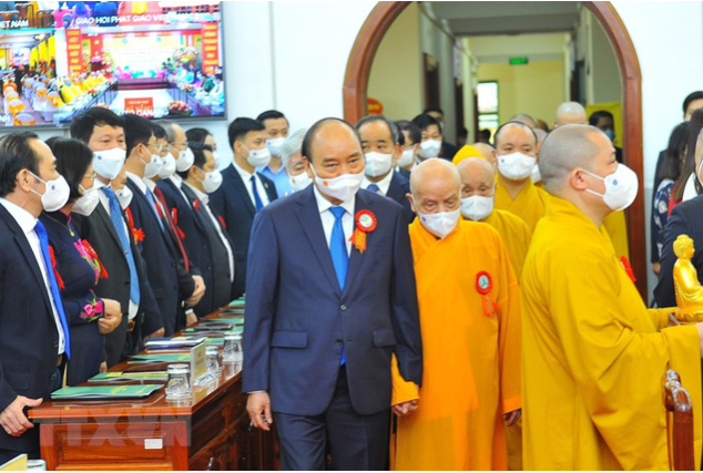 Chủ tịch nước Nguyễn Xuân Phúc và các đại biểu tại lễ kỷ niệm. (Ảnh: TTXVN)